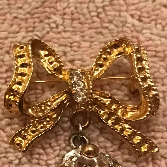 VTG CHRISTMAS Gold + Silver Tone Bell w/ Bow - Picture 4 of 5
